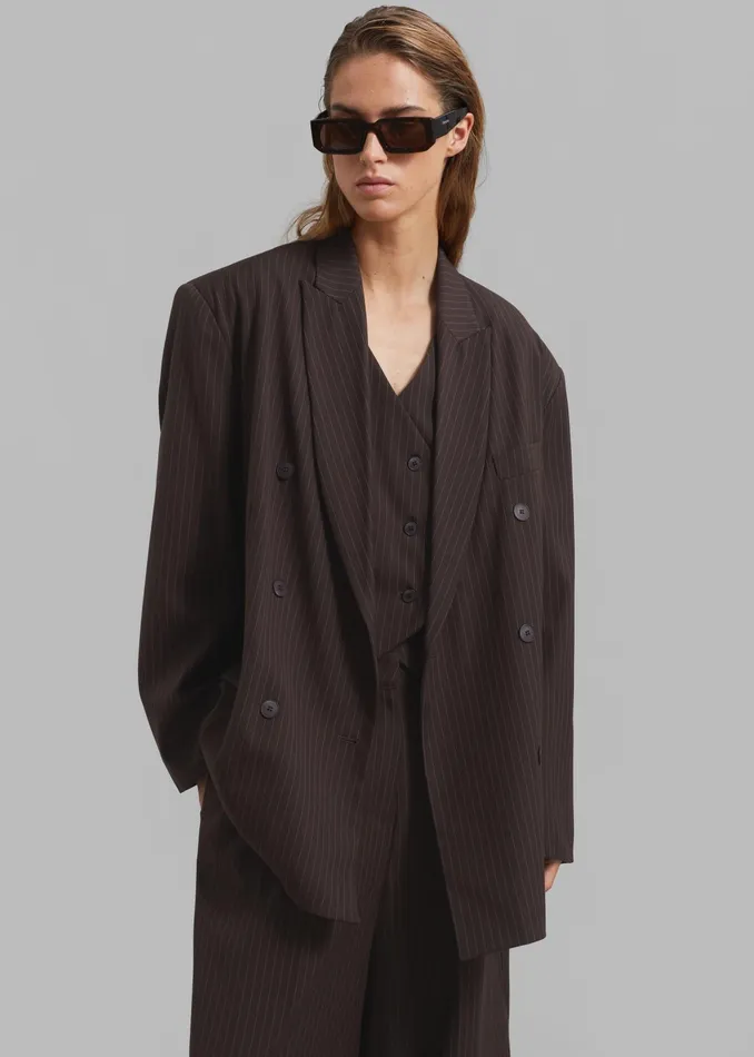The Frankie Shop Outerwear Ivey Vest 8211 BrownWhite Pinstripe 8211 Women