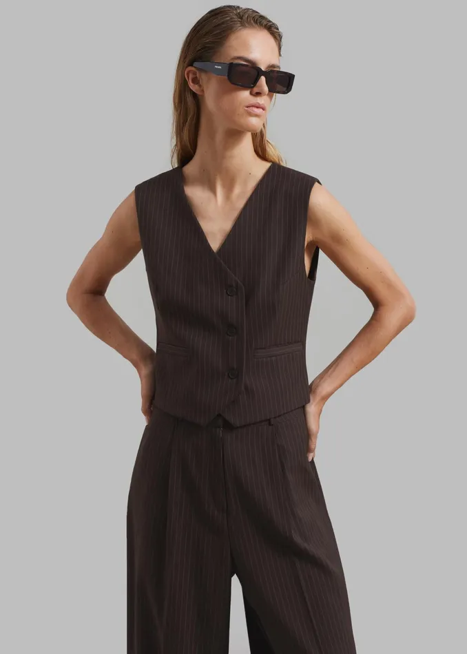 The Frankie Shop Outerwear Ivey Vest 8211 BrownWhite Pinstripe 8211 Women