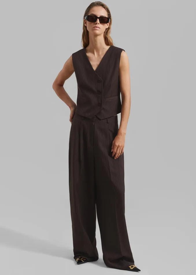 The Frankie Shop Outerwear Ivey Vest 8211 BrownWhite Pinstripe 8211 Women