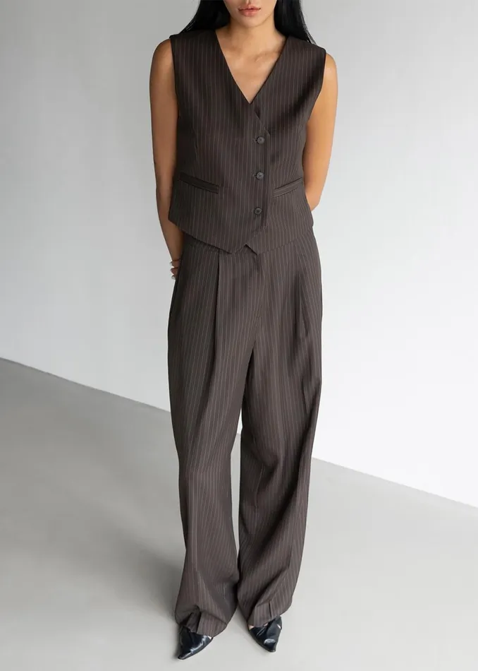 The Frankie Shop Outerwear Ivey Vest 8211 BrownWhite Pinstripe 8211 Women