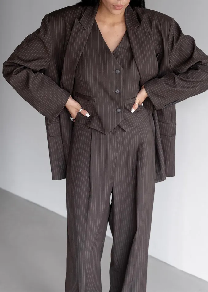 The Frankie Shop Outerwear Ivey Vest 8211 BrownWhite Pinstripe 8211 Women