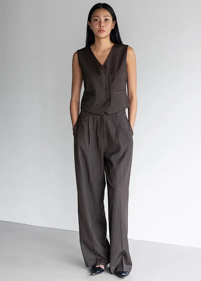 The Frankie Shop Outerwear Ivey Vest 8211 BrownWhite Pinstripe 8211 Women