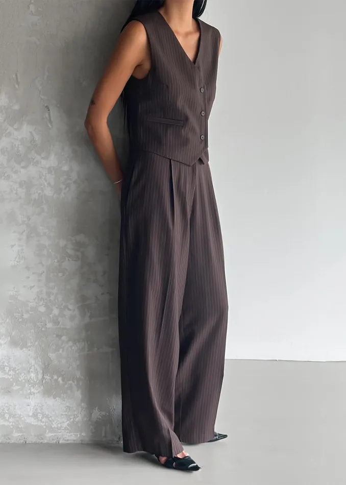 The Frankie Shop Outerwear Ivey Vest 8211 BrownWhite Pinstripe 8211 Women