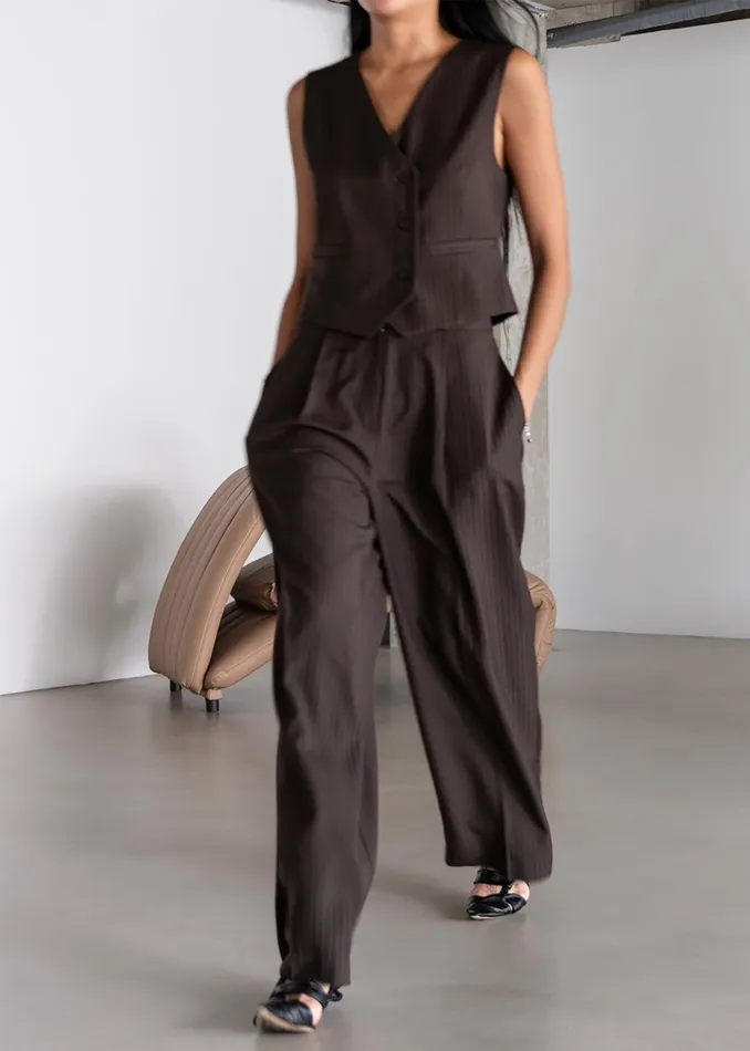 The Frankie Shop Outerwear Ivey Vest 8211 BrownWhite Pinstripe 8211 Women