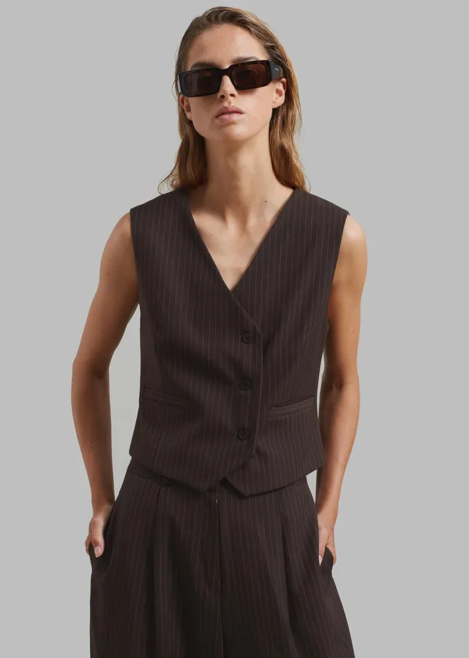 The Frankie Shop Outerwear Ivey Vest 8211 BrownWhite Pinstripe 8211 Women