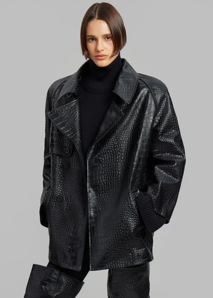 The Frankie Shop Outerwear Jackie CrocEffect Coat 8211 Black 8211 Women