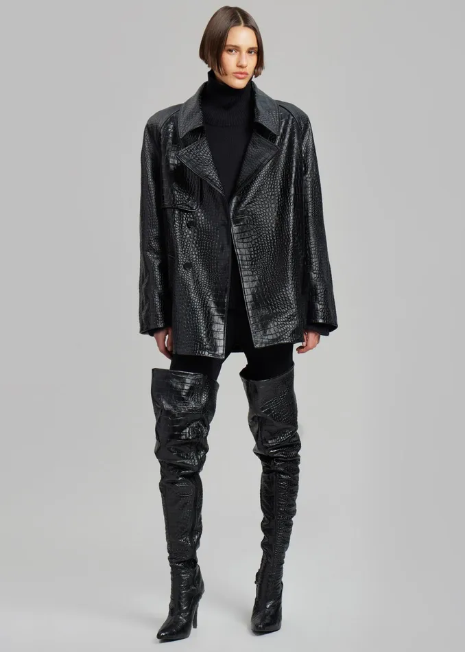 The Frankie Shop Outerwear Jackie CrocEffect Coat 8211 Black 8211 Women