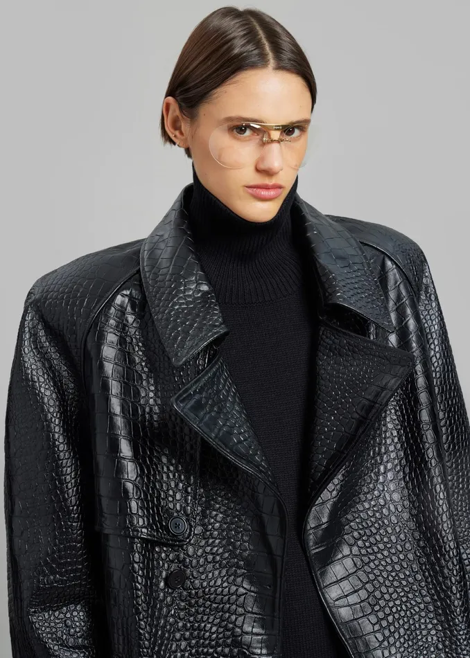 The Frankie Shop Outerwear Jackie CrocEffect Coat 8211 Black 8211 Women
