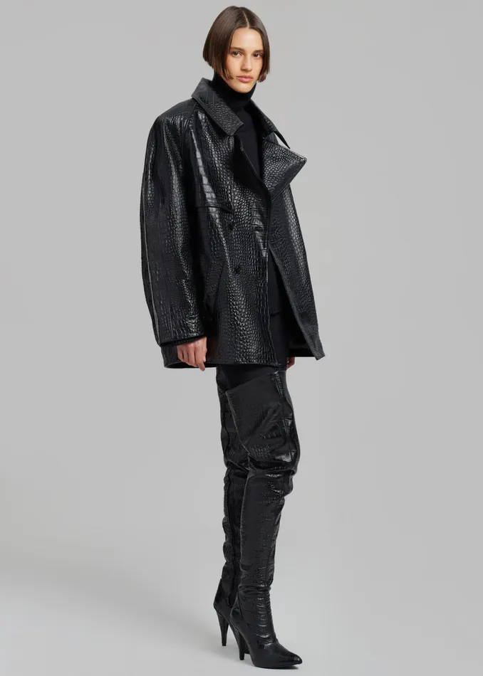 The Frankie Shop Outerwear Jackie CrocEffect Coat 8211 Black 8211 Women