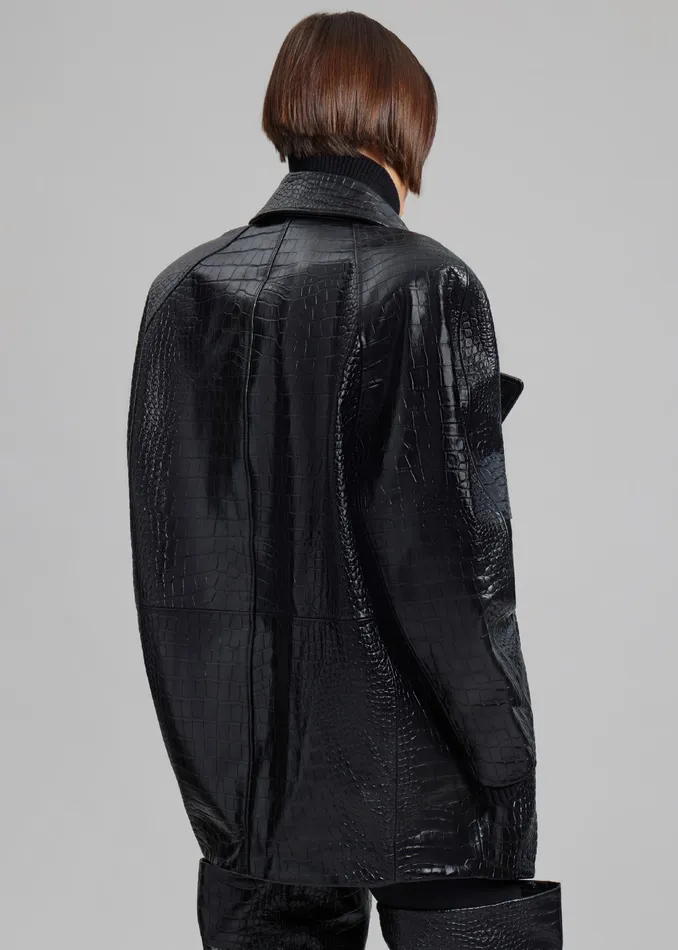 The Frankie Shop Outerwear Jackie CrocEffect Coat 8211 Black 8211 Women