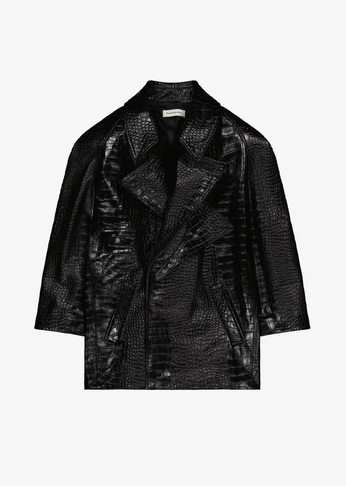 The Frankie Shop Outerwear Jackie CrocEffect Coat 8211 Black 8211 Women