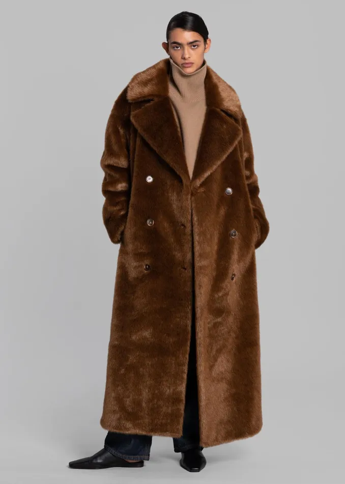 The Frankie Shop Outerwear Joni Faux Fur Coat 8211 Dark Camel 8211 Women