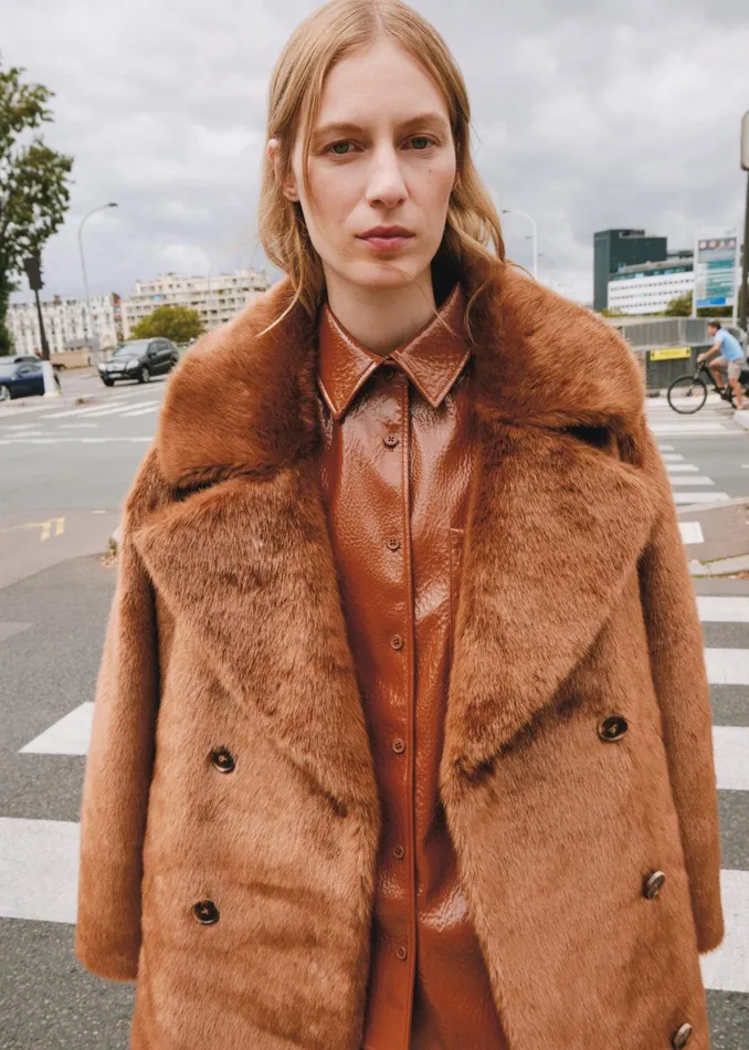 The Frankie Shop Outerwear Joni Faux Fur Coat 8211 Dark Camel 8211 Women
