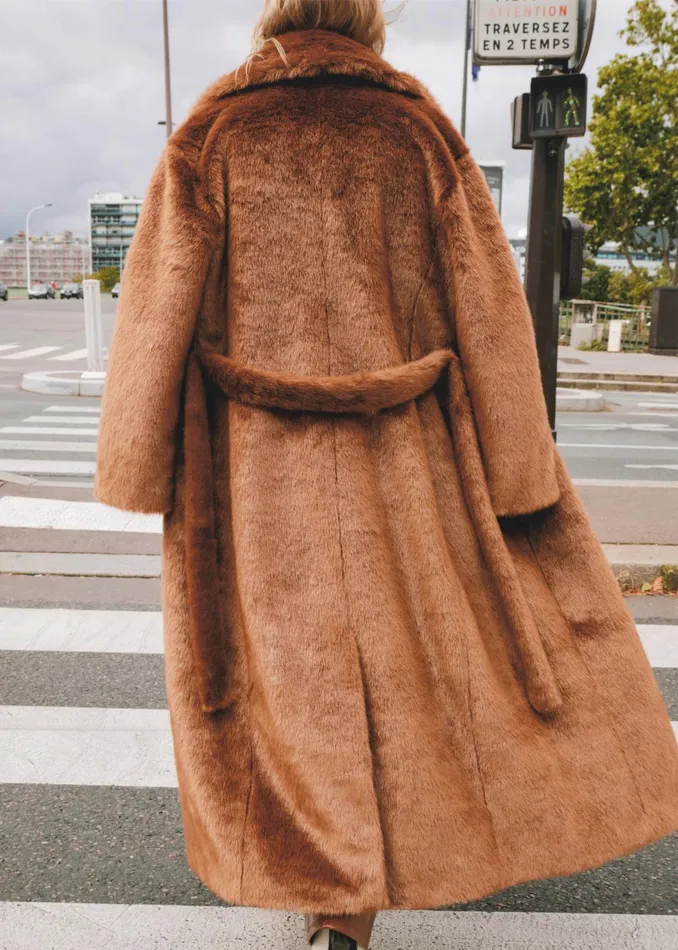 The Frankie Shop Outerwear Joni Faux Fur Coat 8211 Dark Camel 8211 Women