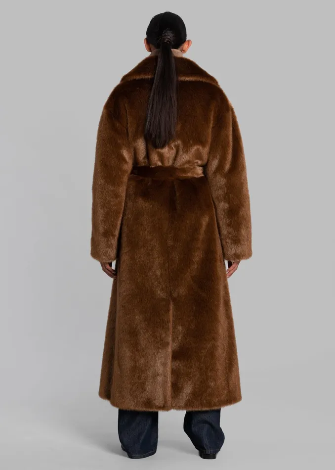 The Frankie Shop Outerwear Joni Faux Fur Coat 8211 Dark Camel 8211 Women