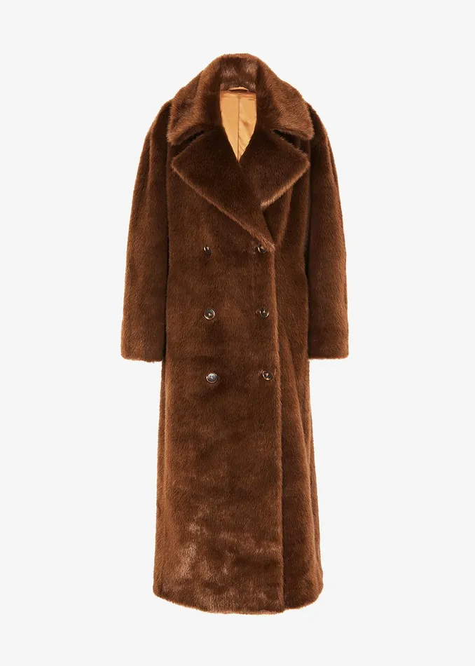 The Frankie Shop Outerwear Joni Faux Fur Coat 8211 Dark Camel 8211 Women