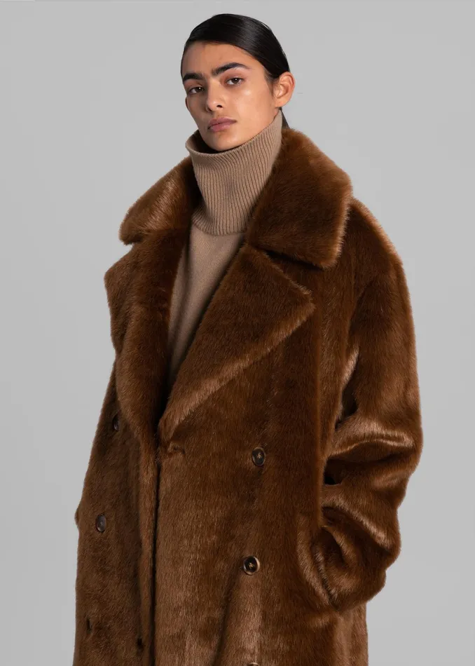 The Frankie Shop Outerwear Joni Faux Fur Coat 8211 Dark Camel 8211 Women