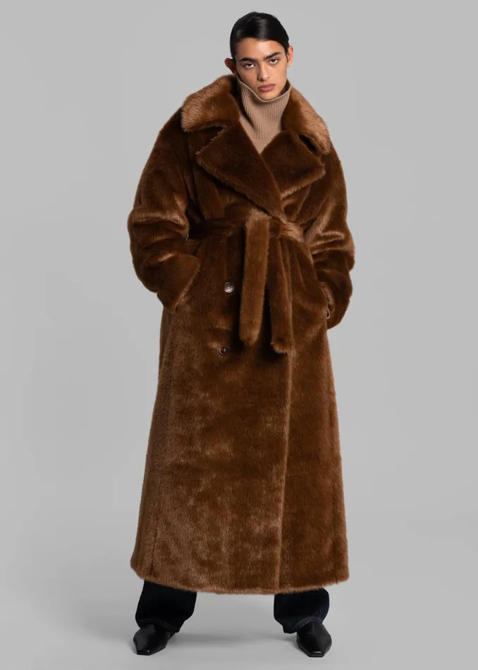 The Frankie Shop Outerwear Joni Faux Fur Coat 8211 Dark Camel 8211 Women