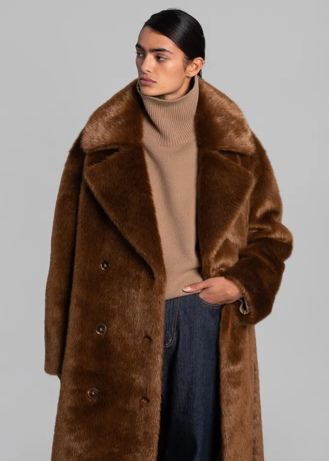 The Frankie Shop Outerwear Joni Faux Fur Coat 8211 Dark Camel 8211 Women