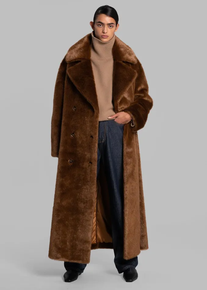 The Frankie Shop Outerwear Joni Faux Fur Coat 8211 Dark Camel 8211 Women