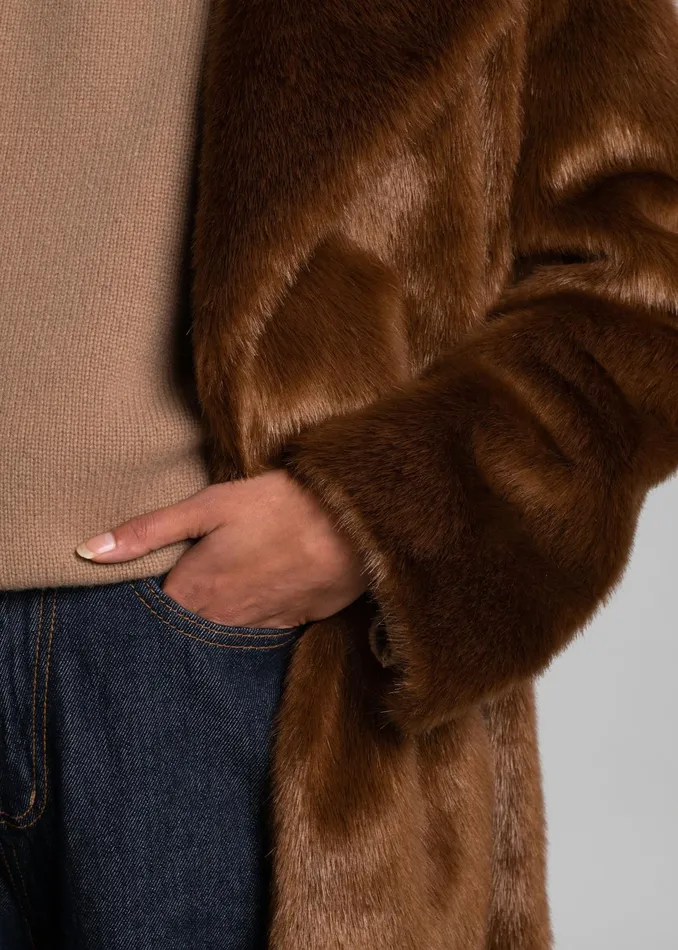 The Frankie Shop Outerwear Joni Faux Fur Coat 8211 Dark Camel 8211 Women