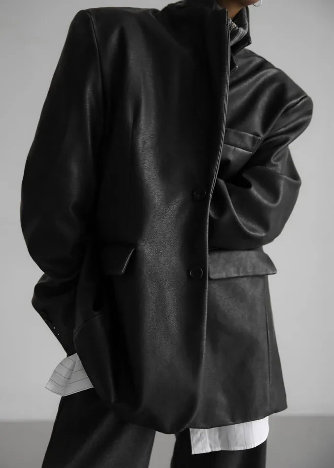 The Frankie Shop Outerwear Kelso Faux Leather Blazer 8211 Black 8211 Women
