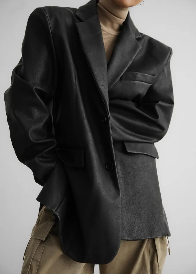 The Frankie Shop Outerwear Kelso Faux Leather Blazer 8211 Black 8211 Women
