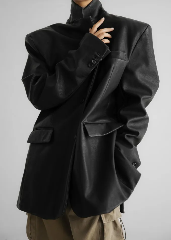 The Frankie Shop Outerwear Kelso Faux Leather Blazer 8211 Black 8211 Women