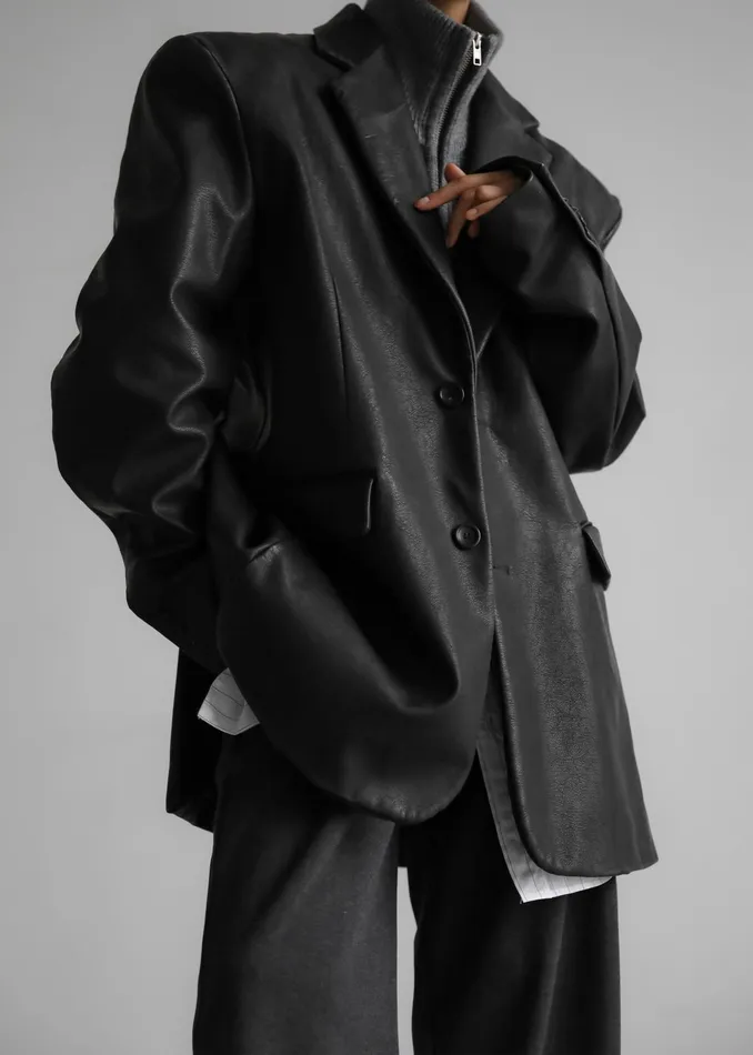 The Frankie Shop Outerwear Kelso Faux Leather Blazer 8211 Black 8211 Women