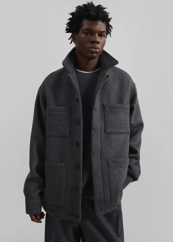 The Frankie Shop Outerwear Mason Boxy Wool Jacket 8211 Charcoal 8211 Men