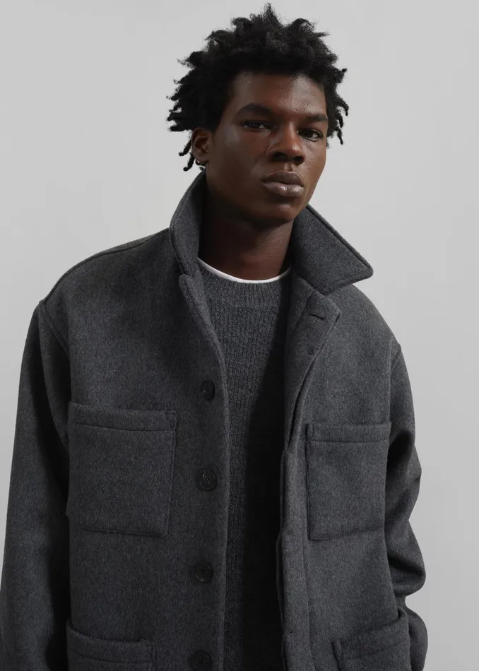 The Frankie Shop Outerwear Mason Boxy Wool Jacket 8211 Charcoal 8211 Men