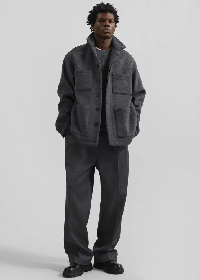 The Frankie Shop Outerwear Mason Boxy Wool Jacket 8211 Charcoal 8211 Men