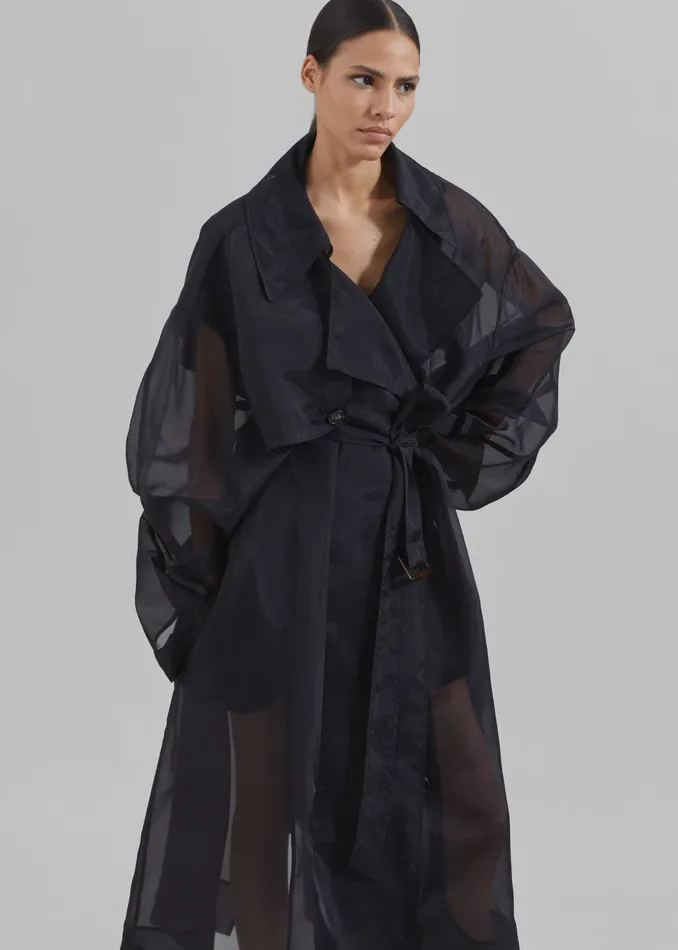 The Frankie Shop Outerwear Mavis Oversized Sheer Trench 8211 Black 8211 Women