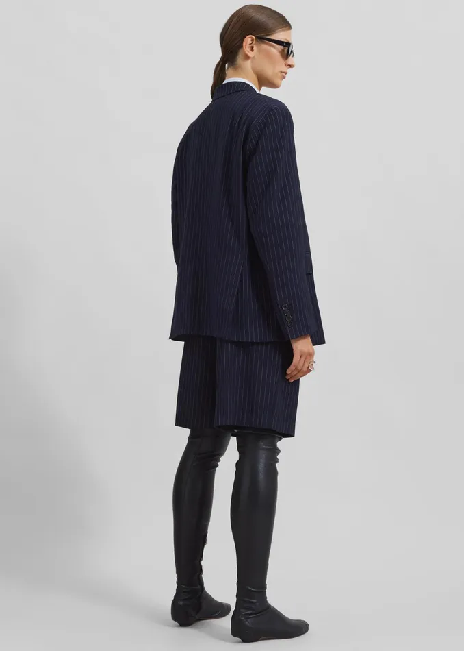 The Frankie Shop Outerwear Sava Double Breasted Blazer 8211 NavyWhite Stripe 8211 Women