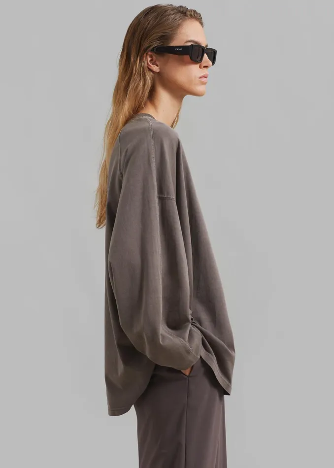 The Frankie Shop Tops Collins Long Sleeve Tee 8211 Brown 8211 Women