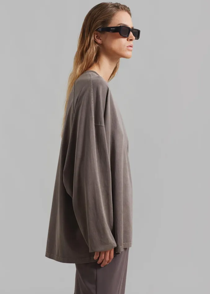 The Frankie Shop Tops Collins Long Sleeve Tee 8211 Brown 8211 Women