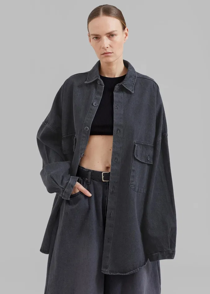 The Frankie Shop Tops Dallas Denim Overshirt 8211 Dark Grey 8211 Women