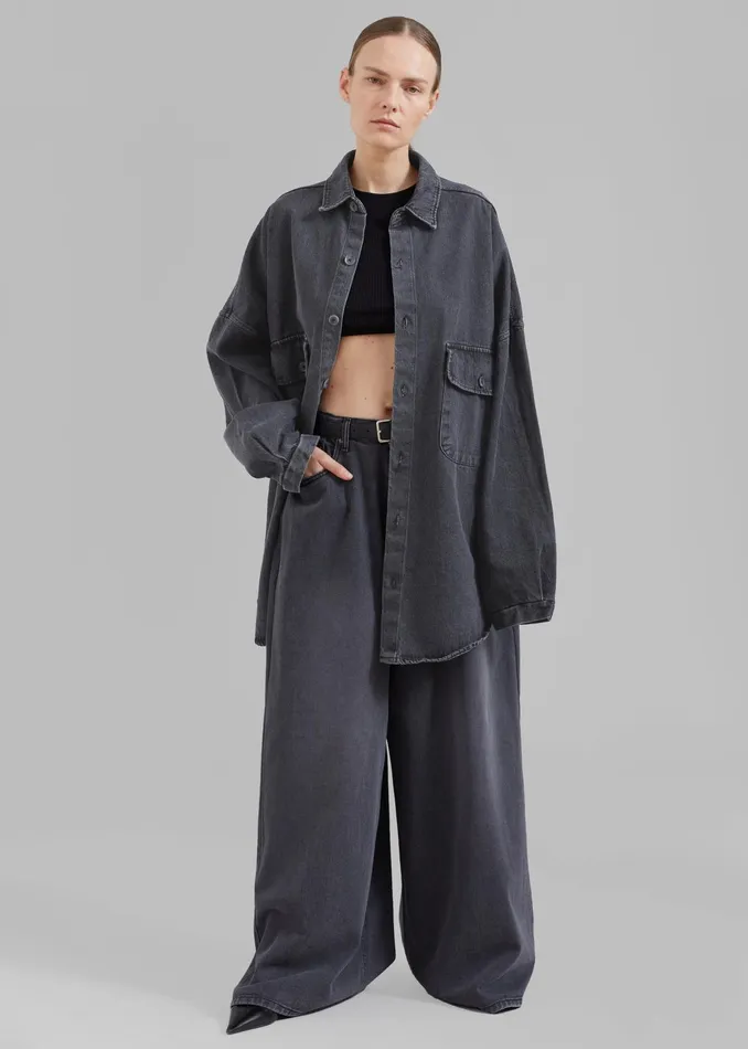 The Frankie Shop Tops Dallas Denim Overshirt 8211 Dark Grey 8211 Women