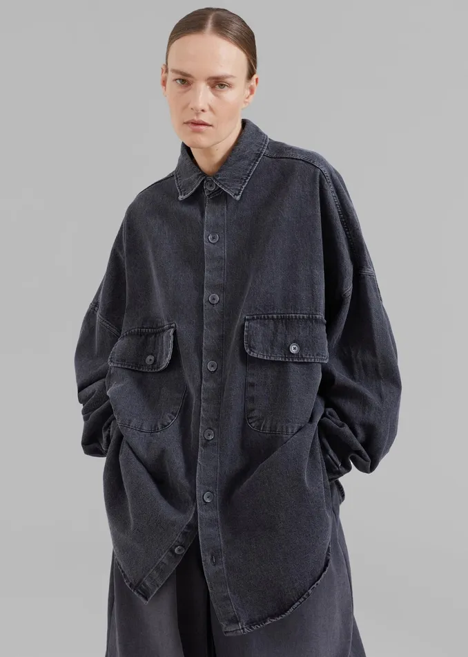 The Frankie Shop Tops Dallas Denim Overshirt 8211 Dark Grey 8211 Women