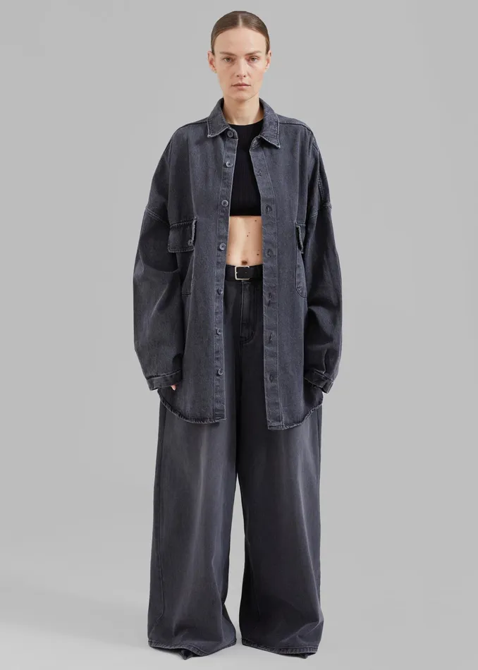 The Frankie Shop Tops Dallas Denim Overshirt 8211 Dark Grey 8211 Women