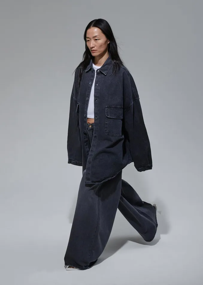 The Frankie Shop Tops Dallas Denim Overshirt 8211 Dark Grey 8211 Women