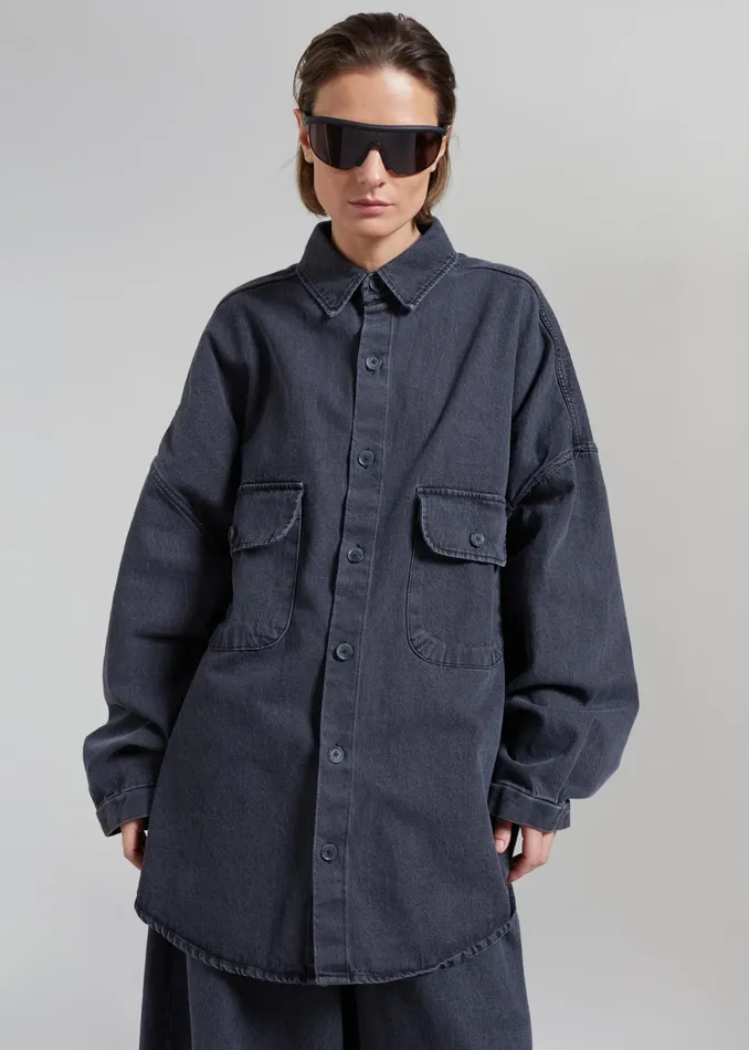 The Frankie Shop Tops Dallas Denim Overshirt 8211 Dark Grey 8211 Women