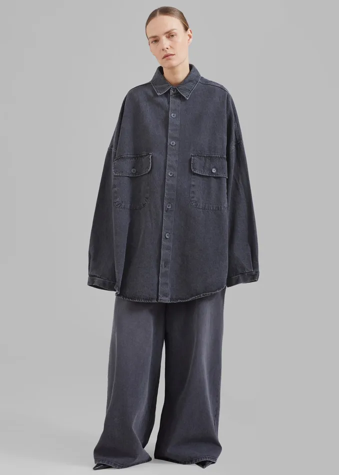 The Frankie Shop Tops Dallas Denim Overshirt 8211 Dark Grey 8211 Women