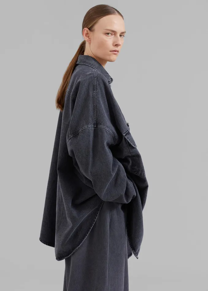 The Frankie Shop Tops Dallas Denim Overshirt 8211 Dark Grey 8211 Women
