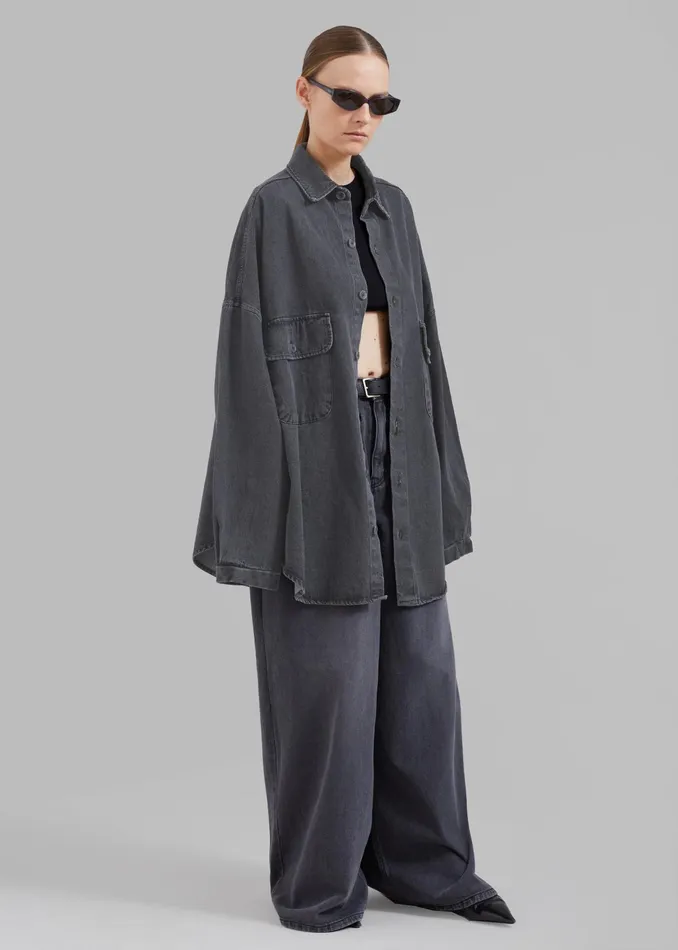 The Frankie Shop Tops Dallas Denim Overshirt 8211 Dark Grey 8211 Women