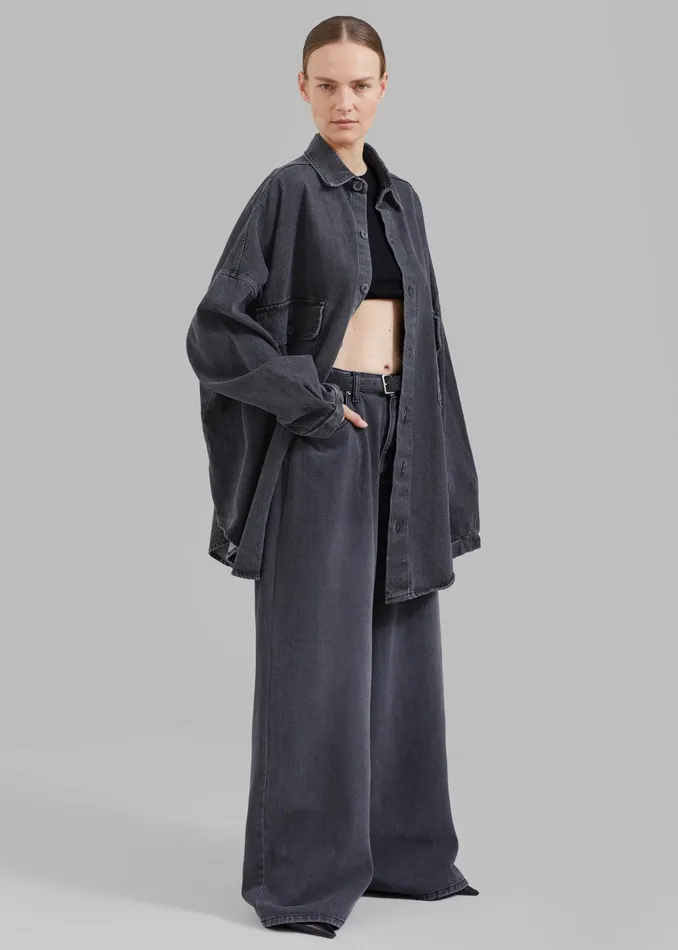 The Frankie Shop Tops Dallas Denim Overshirt 8211 Dark Grey 8211 Women
