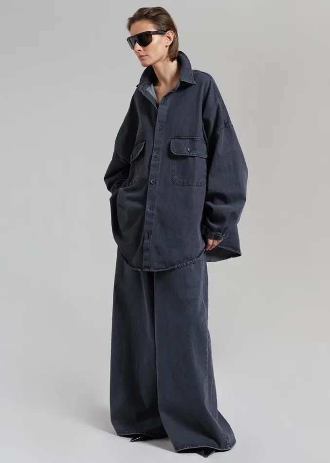 The Frankie Shop Tops Dallas Denim Overshirt 8211 Dark Grey 8211 Women