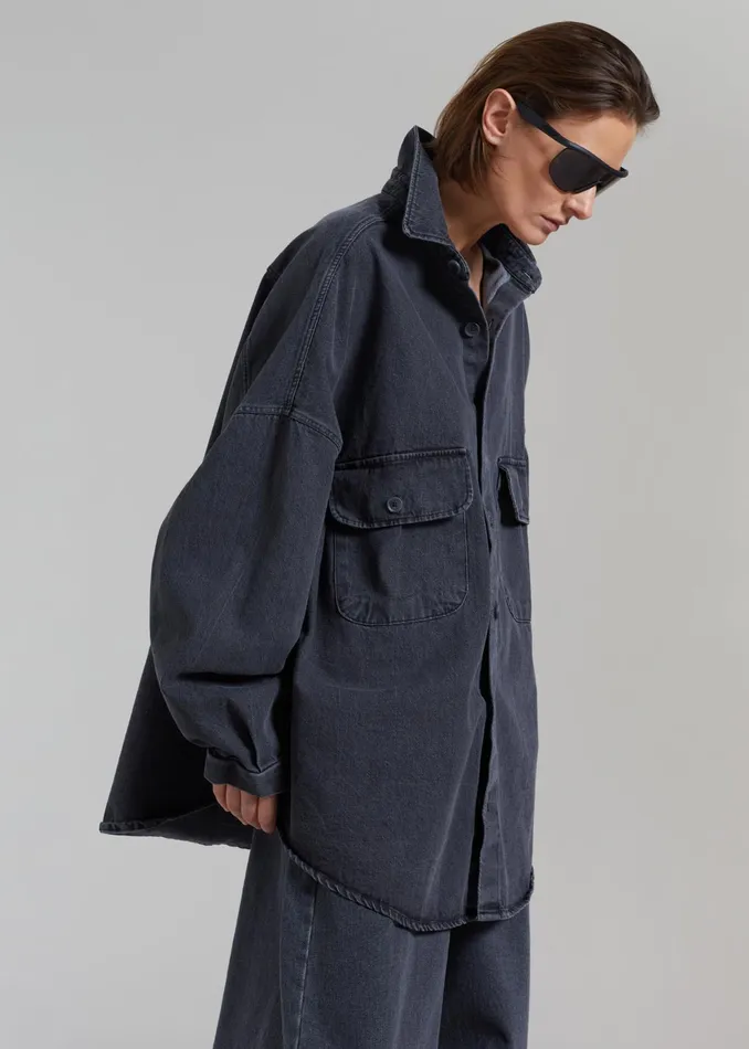The Frankie Shop Tops Dallas Denim Overshirt 8211 Dark Grey 8211 Women