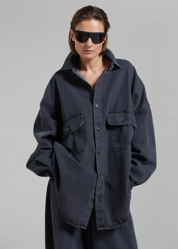 The Frankie Shop Tops Dallas Denim Overshirt 8211 Dark Grey 8211 Women