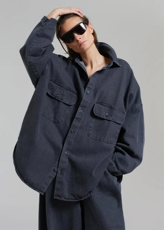 The Frankie Shop Tops Dallas Denim Overshirt 8211 Dark Grey 8211 Women